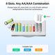 Linogy 8-Slot AA AAA Rechargeable Battery Charger with Tester and Storage Drawer, 3-Hour Fast Charging Station for Lithium, NiMH and NiCd Batteries